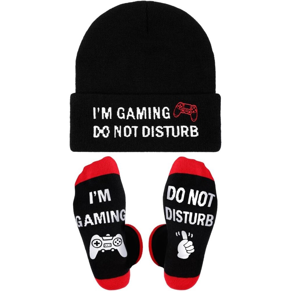 Gamer Gifts Beanie Hat Socks Funny Christmas Stocking Stuffers for Teen Boys Kid